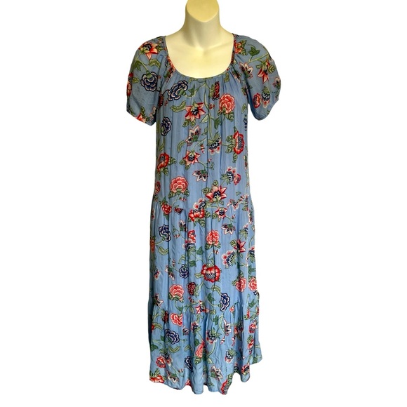 Loft Petites Size XXSP Light Blue Midi Dress with Flowers NWOT - Picture 1 of 8